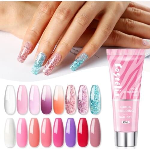 COSCELIA Poly Nail Gel Nail Art Extension Temperature Change Glitter Hard Jelly Gel Acrylic Quick Building Finger Nail Extend