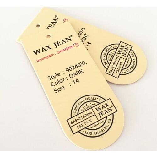 Custom 600g Printed Logo Paper Jeans Garment Hangtags For Clothing