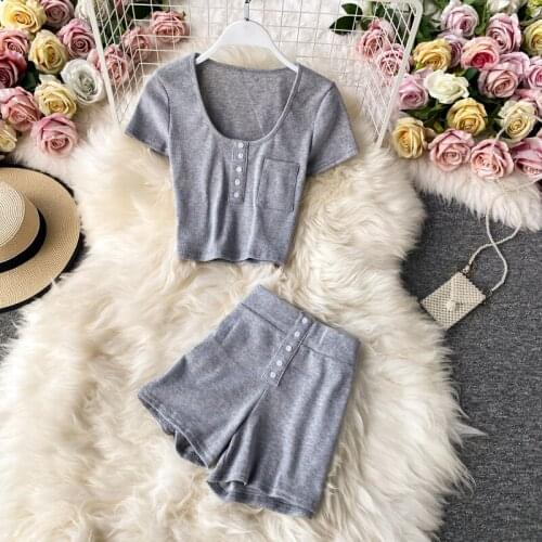 Leisure sports suit womens 2020 summer new sexy high waist short top wide leg short two piece set