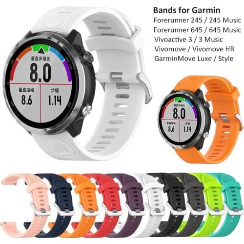 Rubber Gel Strap Fitness Band for Garmin Vivoactive 3/vivoactive 3 music 20mm Sport Bands for Garmini Forerunner 245/645 Music