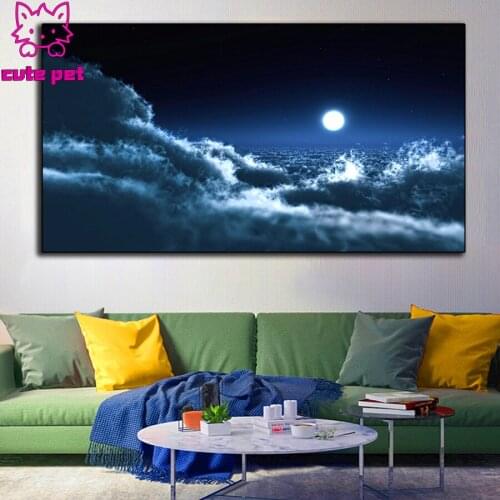 Rhinestone pictures Night moon clouds 5D diamond embroidery diamond painting full square round drill mosaic art home decor large