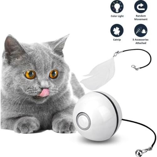 Interactive Cat Toys Led Feather Bells Self Rotating Ball Catnip Colorful USB Rechargeable Automatic Smart Toys for Cats Kitten