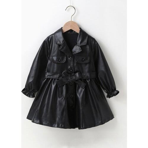 Girls Spring And Autumn Mid-Length Leather Dresses Childrens Clothing Girls Fashion Dresses Leather Skirts