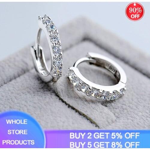 YANHUI 100% Real 925 Sterling Silver Zircon Crystal Circle Earrings For Women Making Jewelry Gift Wedding Party Engagement EH91