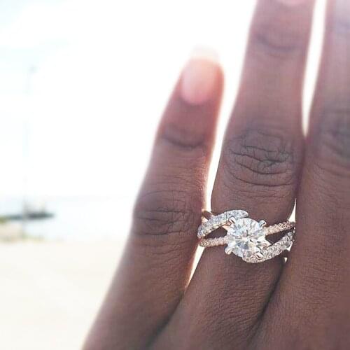 AMORUI Ladies Simple Birthstone Crystal Wedding Rings for Women Fashion AAA Cubic Zircon Rose Gold Color Engagemen Ring Jewelry