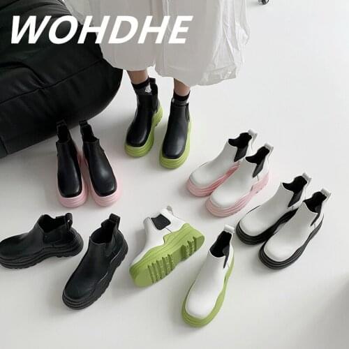 WOHDHE Women Modern Boots Round Toe and Flat with Thick Button Boots Women Mixed-colors Concise Slip-on Shoes Street Style Ankle