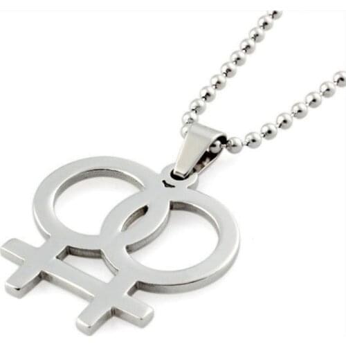 New Fashion Rainbow Necklace Lesbian Necklaces Pendants For Women Gay Pride Silver Color Jewelry Bead Chain Link 24Inch