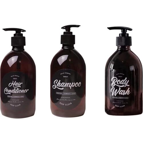 3 in 1 Set Bathroom Shampoo Bottle Soap Dispenser Body Wash Hair Conditioner Refillable Bottle Plastic Storage Jar 500ml