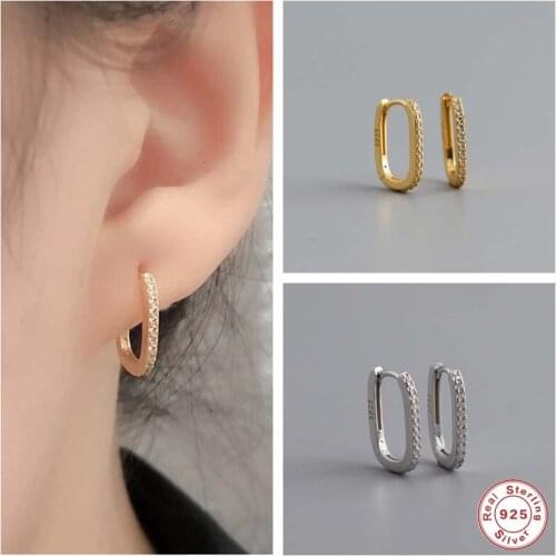 GS Shiny Zircon U Shape Hoop Earrings 925 Sterling Silver European Women Earring for Couples Pendientes Brincos Charm Jewelry
