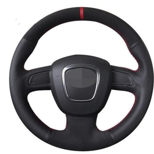 Car Steering Wheel Cover DIY Black Genuine Leather Suede For Audi A5 2008-2010 A3 (8P) 2008-2013 A6 (C6) A4 (B8) 2008-2010
