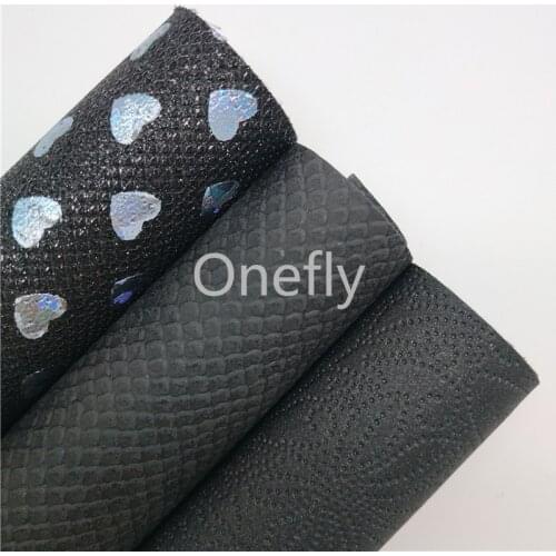 Onefly 21X29CM Black Mesh Glitter with hearts, Mermaid Faux Leather Sheets For Bow DIY handbags shoes AQ034