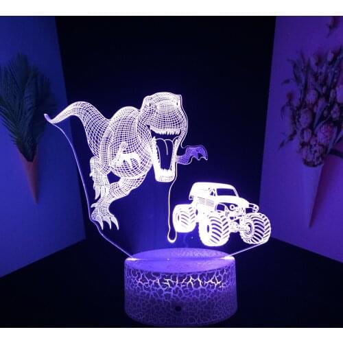 Dinosaur SeriesTyrannosaurus Opened Its Mouth To Chase The Car 3D LED Lamp Visual Illusion for Couple Festival Birthday Gifts
