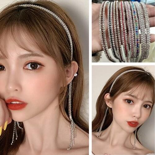 Bling Headband Rhinestone Inlaid with Fringed Elegant Non Slip Retro Fashion Headpieces Daily Makeup Hair Holder for Women Girls