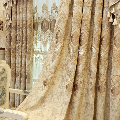 European curtains for living room windows bedroom American luxury high quality elegant beige chenille embroidered blackou