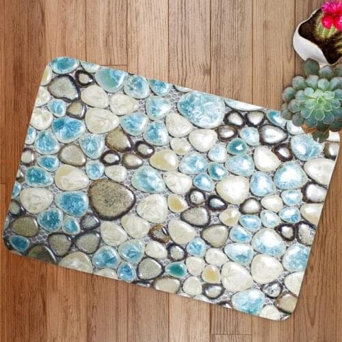 Pebble Printed Flannel Floor Mat Entrance Bedroom Bathroom Water Absorbent Non Slip Mat Bath Mats Flannel Floor Mat