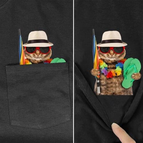 Cotton T-Shirt Fashion Pocket Cat Cat Goes on Holiday Printed T-shirt Men for Women Shirts Hip Hop Tops Casual Cotton Tees