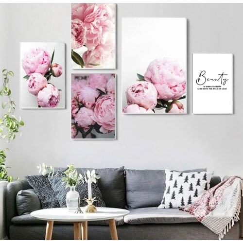 Canvas Painting Elegant Peony Flower Phrase Poster And Print Wall Art Picture For Living Room Home Decoration Nordic Decor