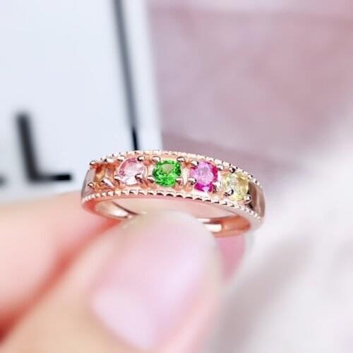 Natural real colorful tourmaline round ring Per jewelry 0.15ct*5pcs gemstone 925 sterling silver Fine jewelry J215413