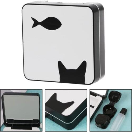 Contact Lens Box Cat Fish Square Travel Portable Case Mirror Storage Container