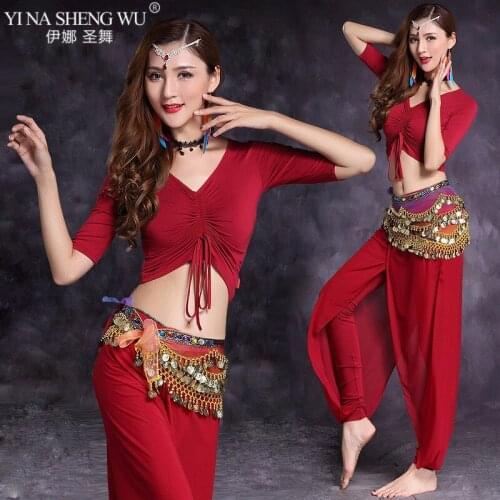 Belly Dance Costume Practice Set Performance Top&Pants&Hip Scarf Indian Dress Lady Belly Dancing Dance Belt Wear Professional