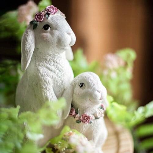 Garland Bunny Family Cute Rabbit Animal Miniature Figurines Crafts Fairy Garden Home Decoration Accessories Wedding Gifts