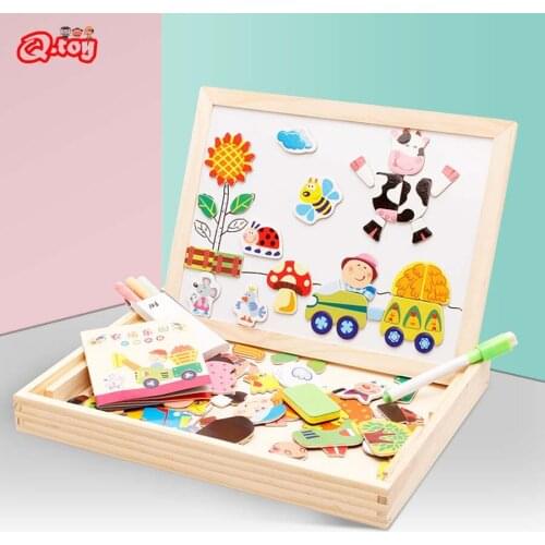 Wooden Multifunction Children Animal Puzzle Writing Magnetic Drawing Board Blackboard Learning Educational Toys For Kids