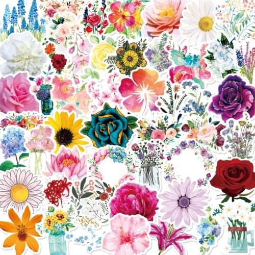 50pcs/set Flower Stickers Beautiful Flower And Plant Waterproof Sticker DIY Letter Stationery diary decoration Laptop Stickers