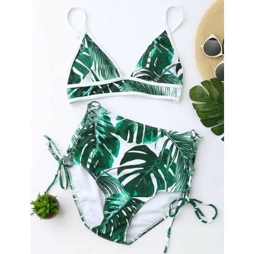 2019 New Style Fashion Hot Women Print High Waist Two-Piece Suits Push Up Swimsuit Bathing Suit Swimwear Beach Wear