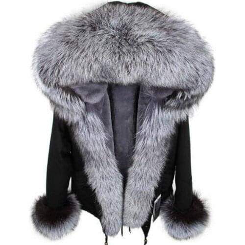 2020 new Fashion Winter woman Large raccoon fur collar hooded coat Faux Fur Lined Short Parkas