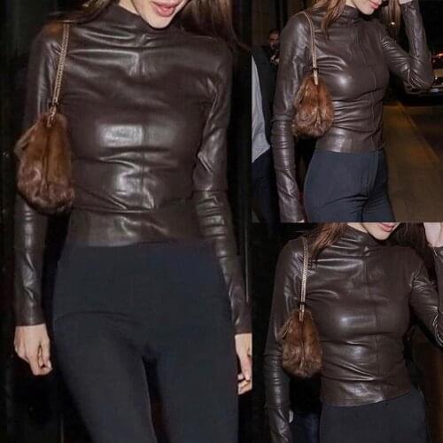 Hot Kf-Autumn Sexy Slim PU Leather Womens Fashion High Street Zipper Casual Thin Jacket Ladies Loose Slim Basic Jacket