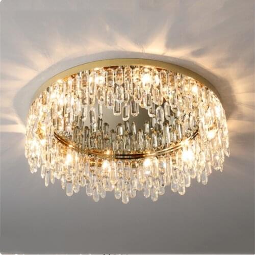 Luxury K9 Crystals Led E14 Ceiling Lamp For Low Ceiling Mounted Gold / Chrome Steel Ceiling Lights Bedroom Deco Lamp Fixtures