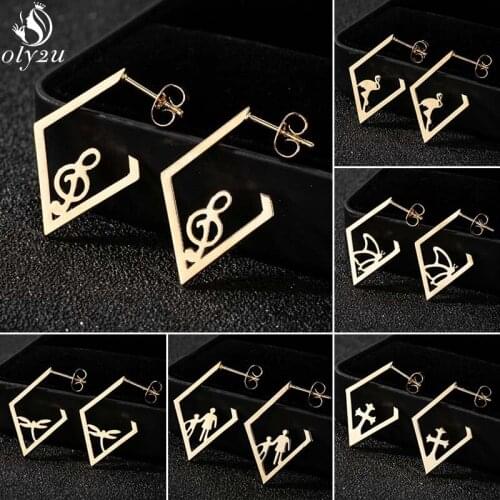 Vintage Dragonfly Earrings for Women Gold Trendy Music Cross Butterfly Stainless Steel Stud Earring Christmas Jewelry oorbellen