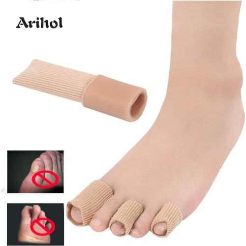 Arihol Silicone Gel Toe Sleeves Pads Cuttable Fabric Finger Toe Tubes Protectors for Feet Pain Relief, Corn, Callus