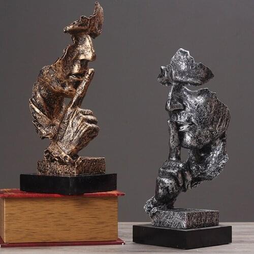 Nordic Silence Is Gold Statue Resin Abstract Sculpture Figurine Home Decoration