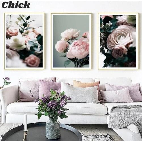 Modern Peonies Floral Canvas Painting Gallery Flower Wall Art Posters Print Nordic Pictures for Living Room Interior Home Decor