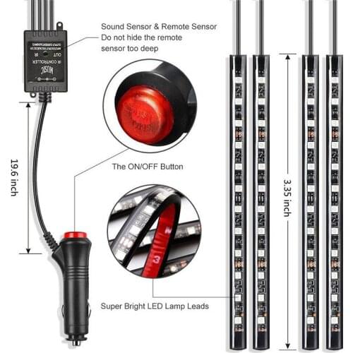 LED Car Foot Light Ambient Lamp With USB Wireless Remote Music Control Multiple Modes Automotive Interior Decorative Lights