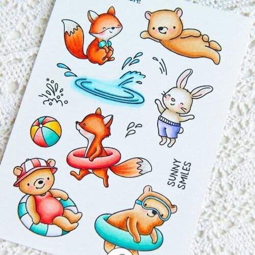 Cutting Dies With Clear Stamp Of Rabbit Squirrel Swimming Little Bear Ball Handbood DIY Scrapbook Paper Embossing Stencil Seal