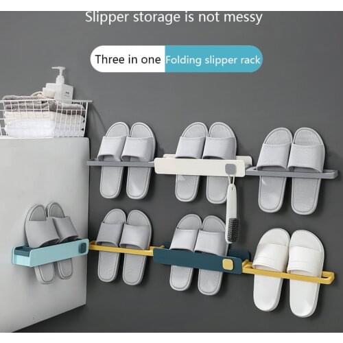 Three in one folding slipper rack, no hole, bathroom towel rack, bathroom three change one shoe rack QDRR *32