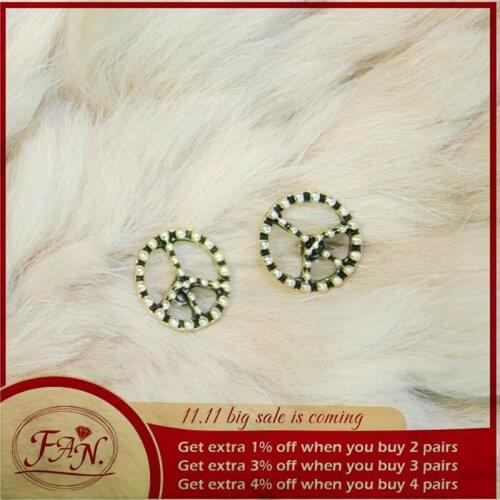 2021 New Trend Hot Sale Beautiful Charming Girl Women Bohemia Style Silver Color Round Peace Cool Stud Earrings for Party Daily