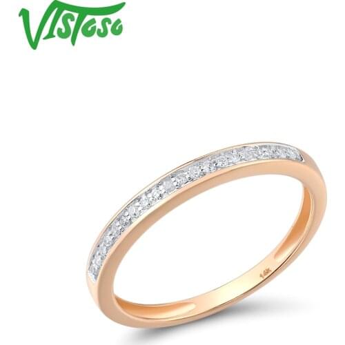 VISTOSO Pure 14K 585 Rose Gold Sparkling Diamond Delicate Ring For Lady Anniversary Engagement Fashion Simple Style Fine Jewelry