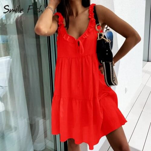Blue Ruffles Dresses Sexy Female Solid A-Line Dress Spaghetti Strap Bohemian Beach Summer 2021 New Women Sleeveless G2693