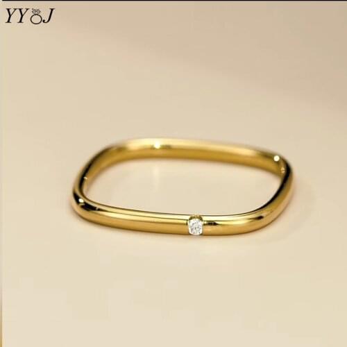 Cubic zirconite square thin stackable ring for women stainless steel gold plated plain geometry ring unusual cool jewelry 2020