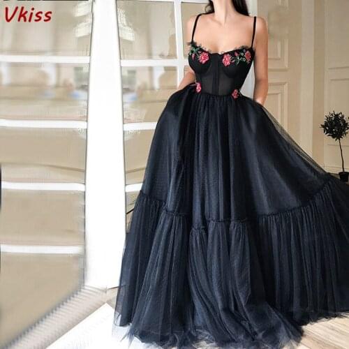 Navy Blue Prom Dresses 2020 For Women Formal Party Night Maxi Vestido Tulle Robe Elegant Spaghetti Straps Evening Long Jurkjes