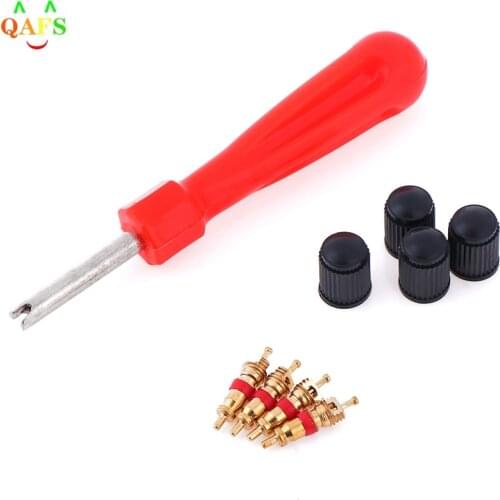 1 Set Tire Valve Service Kit 4 Valve Cores 4 Valve Caps 1 Valve Stem Screwdriver Tire Repair Tool for Car Motorcycle Bus Truck