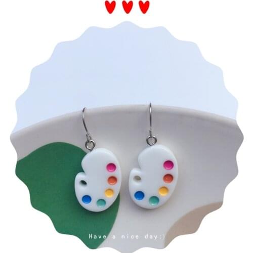 1 Pair Funny Small Palette Resin Earrings Women Personality Ear Hook No Ear Hole Ear Clip Friend Gifts