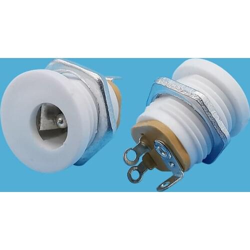 10/5/2Pcs DC-022 5.5x2.1mm DC Power Female Socket Round Hole Panel Mounting Connector White 5.5*2.1MM DC-022 DC Socket Adapter