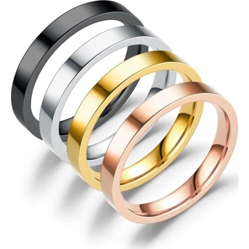 2mm Titanium Stainless Steel Ring Anti-allergy Smooth Simple Black/Gold/Silver Color Wedding Couples Rings For Men Women Gift