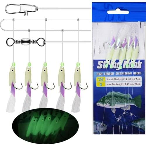 2-pack Sea Fishing Lure Sabiki Rig 1.5M Glow Bait Rigs Soft Lure Fish with Single Hooks Luminous Artifical Bait