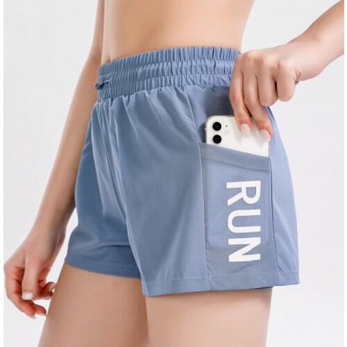 2 in 1 Side Pockets Women Marathon Running Shorts Gym Elastic Quick-Dry Fitness Shorts Loose Breathable Letter Sports Shorts