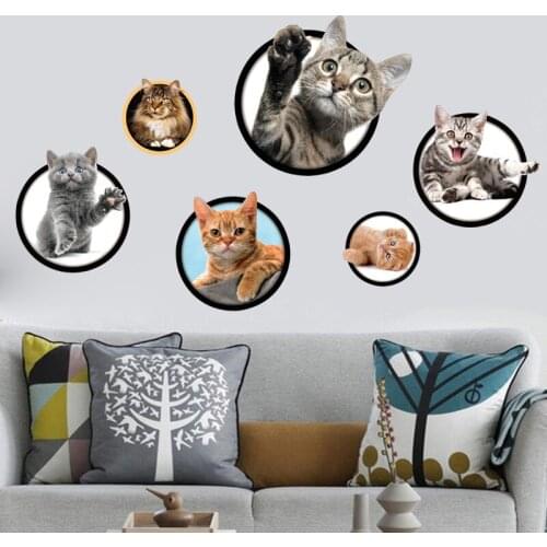 3D Cartoon Cats Wall Stickers Kitten for Kids Rooms Bedroom Living Room Wall Decor Vinyl Diy Removable Lovely Animal Decals